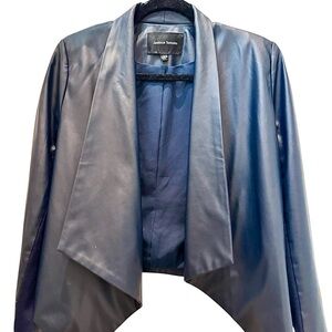 Jealous Tomato Faux Leather Drape Moto Jacket – Navy Blue, Size Large